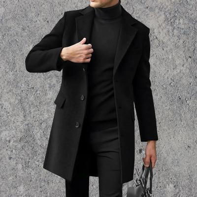 Trench Coat - Men's Mid Length Single Breasted Wool Trench Coat-Men's jacket-Chaps of London-Black-S-Chaps of London
