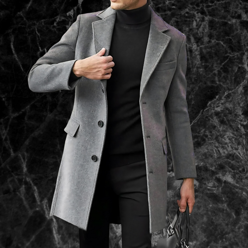 Trench Coat - Men's Mid Length Single Breasted Wool Trench Coat-Men's jacket-Chaps of London-Gray-S-Chaps of London