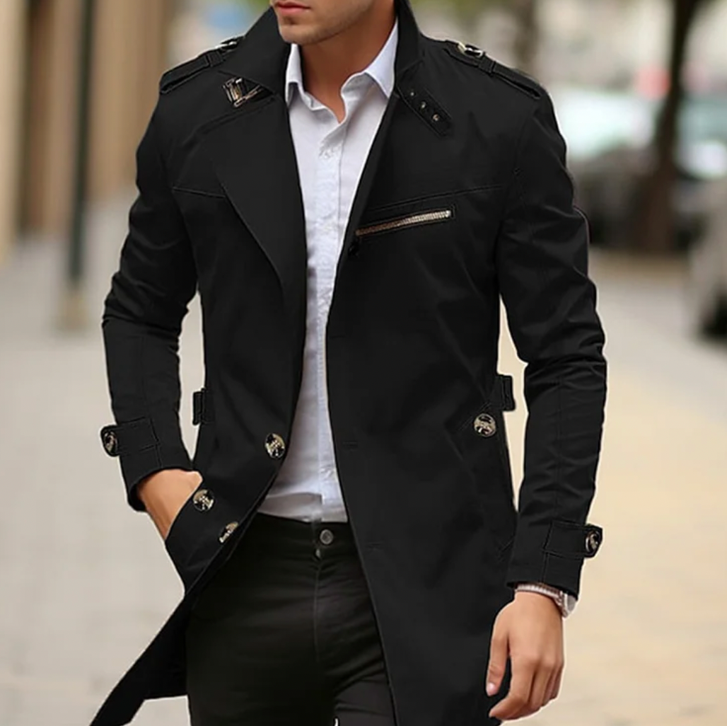 Trench Coat - Mid-length single-breasted trench coat for men-Chaps of London-Black-S-Chaps of London