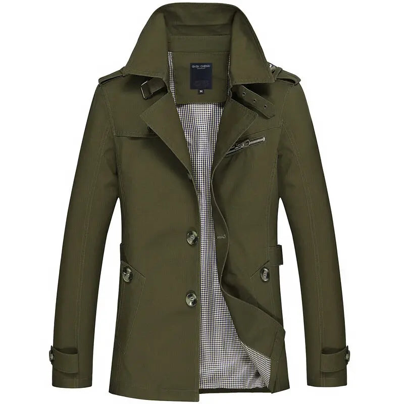 Trench Coat - Mid-length single-breasted trench coat for men-Chaps of London-Green-S-Chaps of London