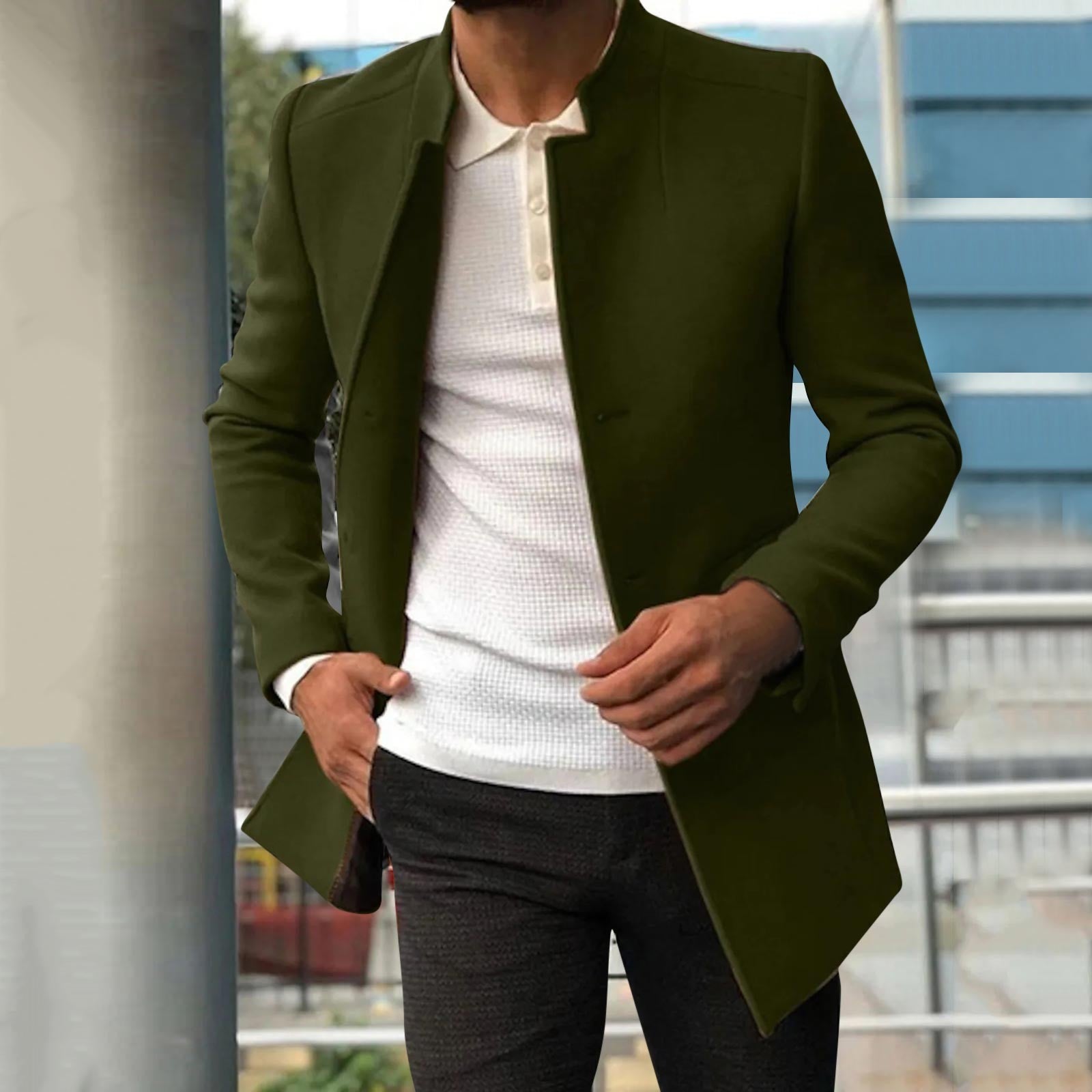Trench Jacket - Men's Elegant Single Breasted Short Trench Coat-Chaps of London-Army Green-S-Chaps of London