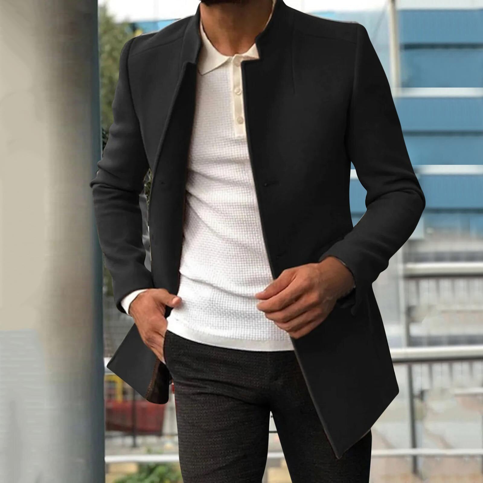 Trench Jacket - Men's Elegant Single Breasted Short Trench Coat-Chaps of London-Black-S-Chaps of London