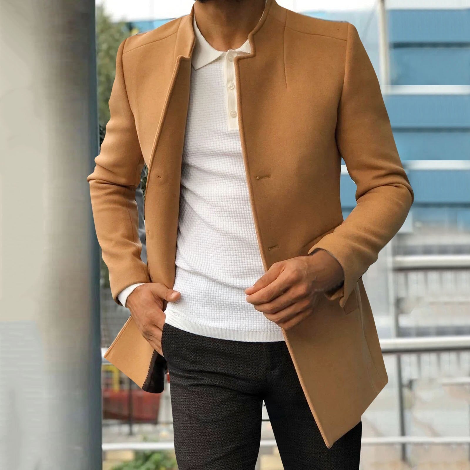 Trench Jacket - Men's Elegant Single Breasted Short Trench Coat-Chaps of London-Brown-S-Chaps of London