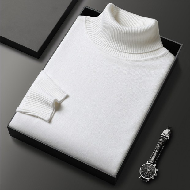 Turtleneck - High Neck - Stylish - Knitted Sweater - Men's Knitwear-Clothing & Accessories-Chaps of London-White-M-Chaps of London