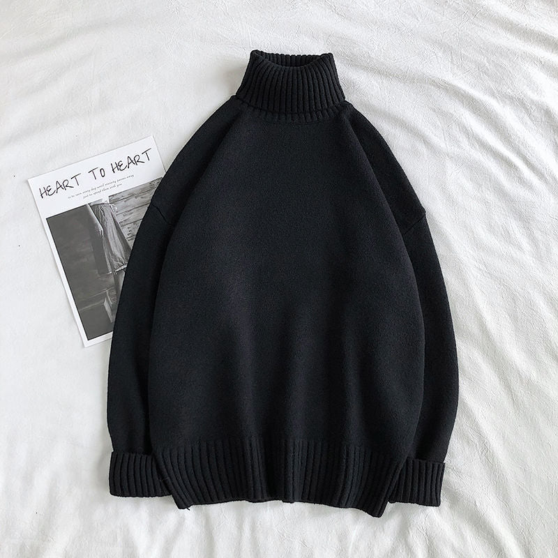 Turtleneck Jumper - Men's Roll Neck Oversized Knitted Sweater-Men’s Turtleneck Sweater-Chaps of London-Black-M-Chaps of London
