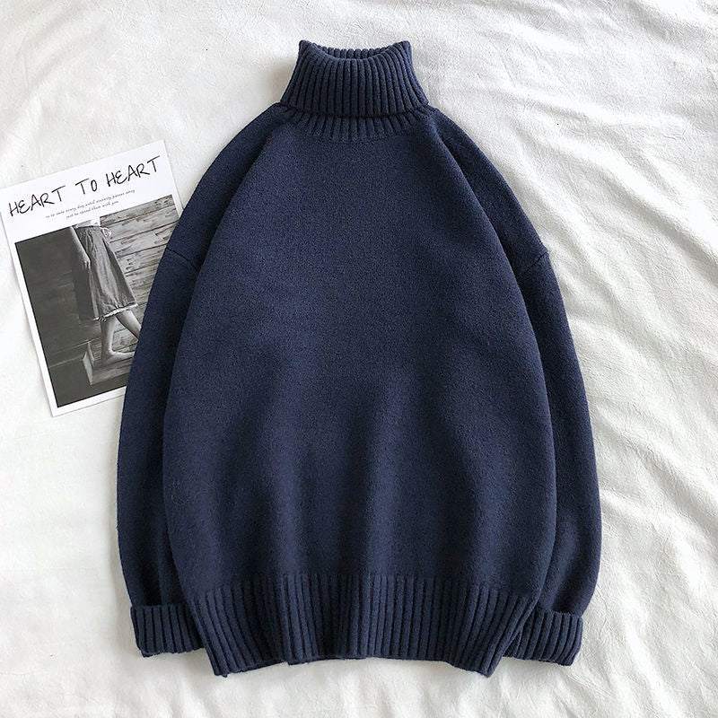 Turtleneck Jumper - Men's Roll Neck Oversized Knitted Sweater-Men’s Turtleneck Sweater-Chaps of London-Blue-M-Chaps of London