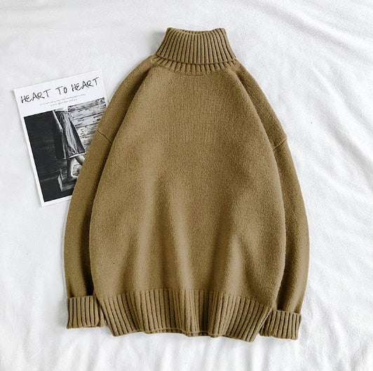 Turtleneck Jumper - Men's Roll Neck Oversized Knitted Sweater-Men’s Turtleneck Sweater-Chaps of London-Dark Beige-M-Chaps of London