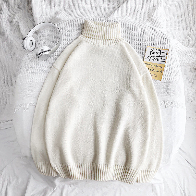 Turtleneck Jumper - Men's Roll Neck Oversized Knitted Sweater-Men’s Turtleneck Sweater-Chaps of London-White-M-Chaps of London