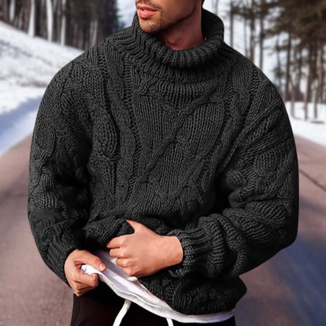 Turtleneck Jumper - Roll Neck - Chunky - Knitter Sweater - Men's Knitwear-Chaps of London-Black-S-Chaps of London