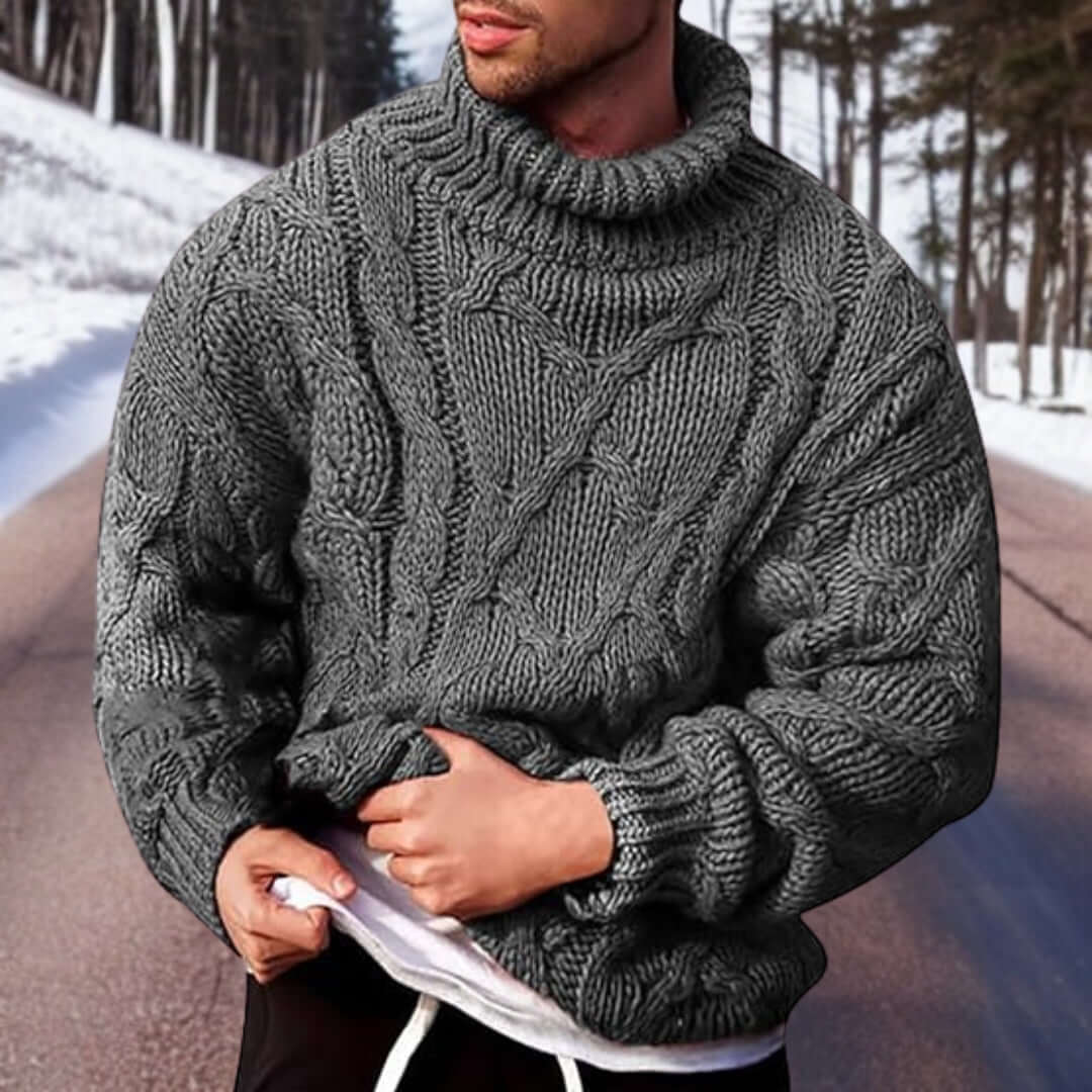 Turtleneck Jumper - Roll Neck - Chunky - Knitter Sweater - Men's Knitwear-Chaps of London-Gray-S-Chaps of London