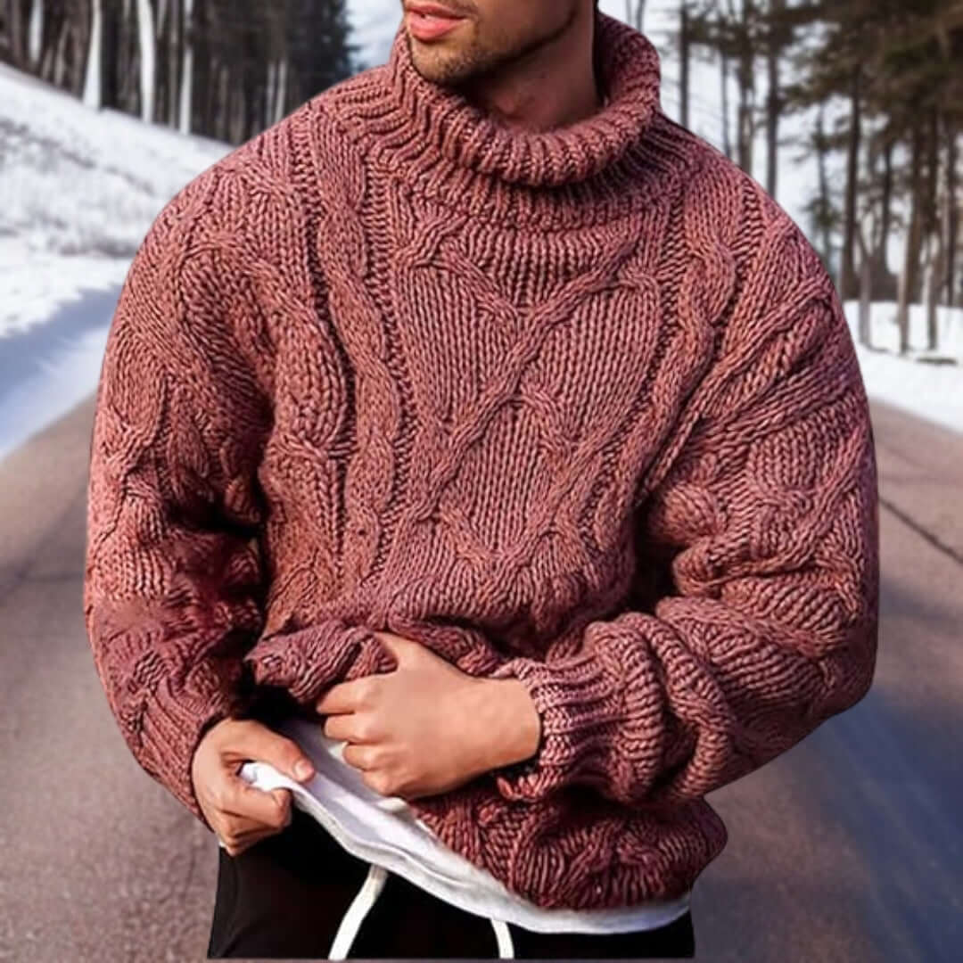 Turtleneck Jumper - Roll Neck - Chunky - Knitter Sweater - Men's Knitwear-Chaps of London-Red-S-Chaps of London
