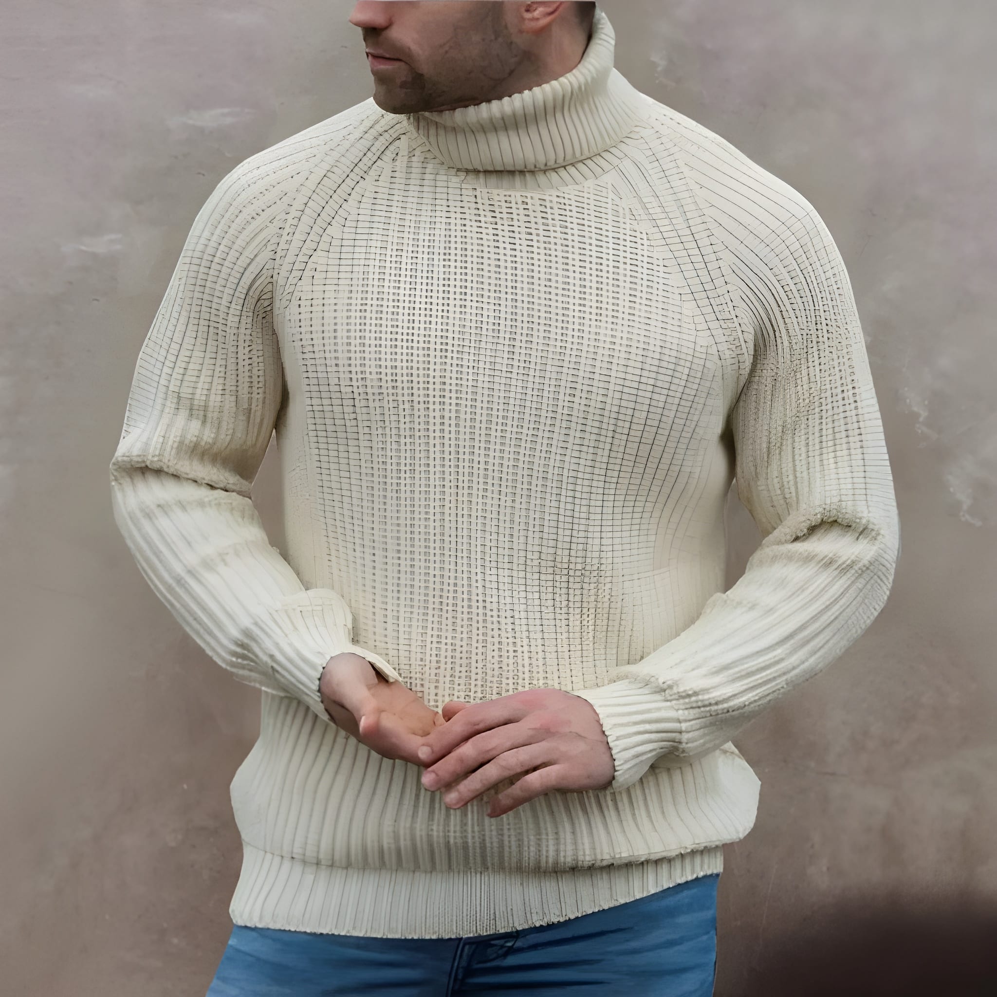 Turtleneck Sweater - Roll Neck - Rib Knit - Knitted Jumper - Men's Knitwear-Turtleneck Sweater-Chaps of London-Beige-S-Chaps of London