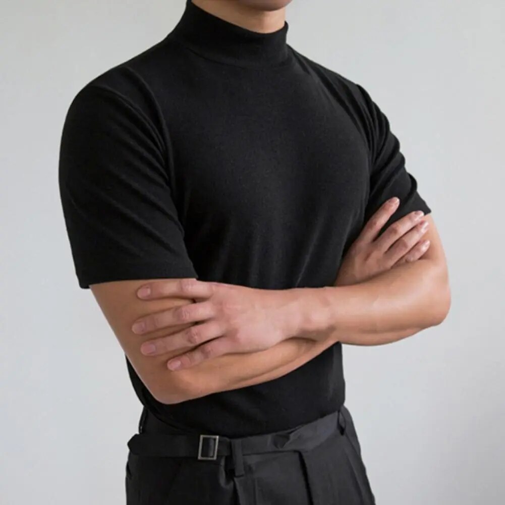 Turtleneck T-Shirt - High Neck - Plain - Sweater T-Shirt - Men's Clothing-Shirt-Chaps of London-Black-M-Chaps of London