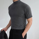 Turtleneck T-Shirt - High Neck - Plain - Sweater T-Shirt - Men's Clothing-Shirt-Chaps of London-Gray-M-Chaps of London