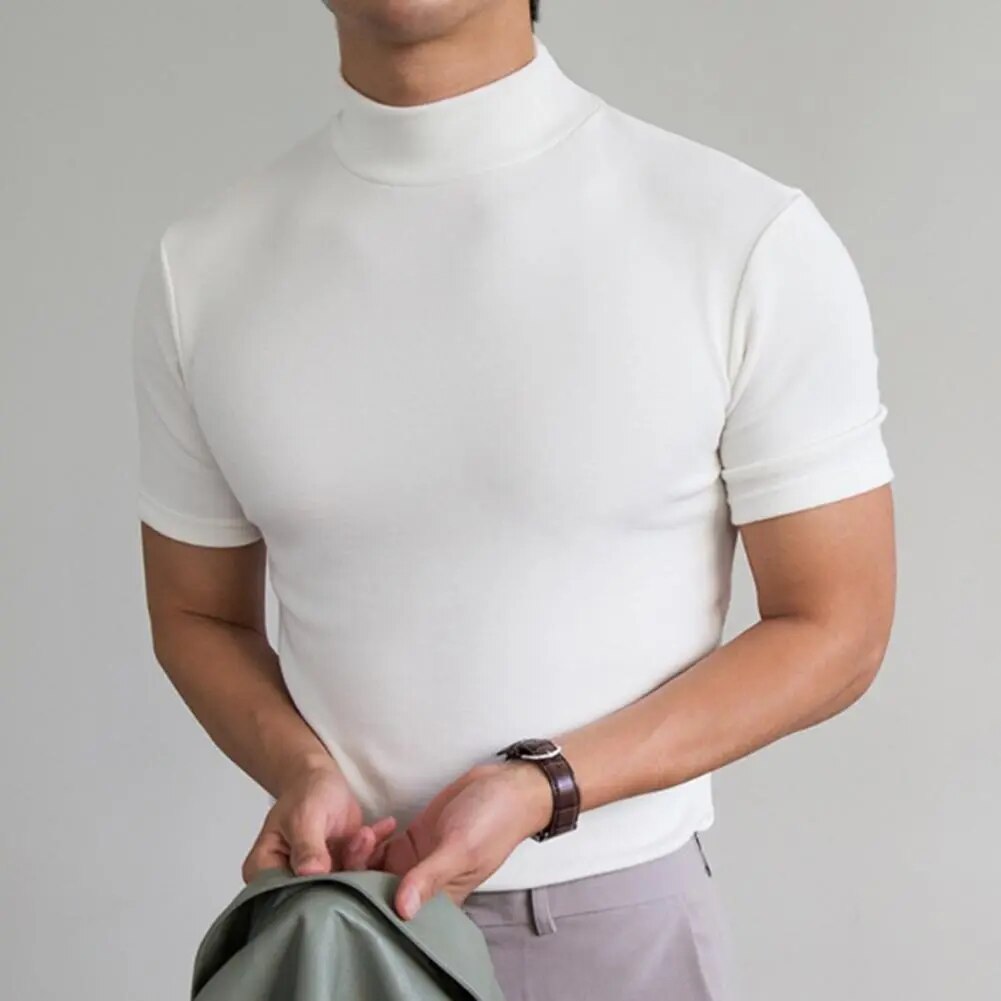 Turtleneck T-Shirt - High Neck - Plain - Sweater T-Shirt - Men's Clothing-Shirt-Chaps of London-White-M-Chaps of London