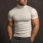 Turtleneck T-Shirt - High Neck - Slim Fit - Men's T-Shirt - Men's Clothing-Chaps of London-Apricot-S-Chaps of London