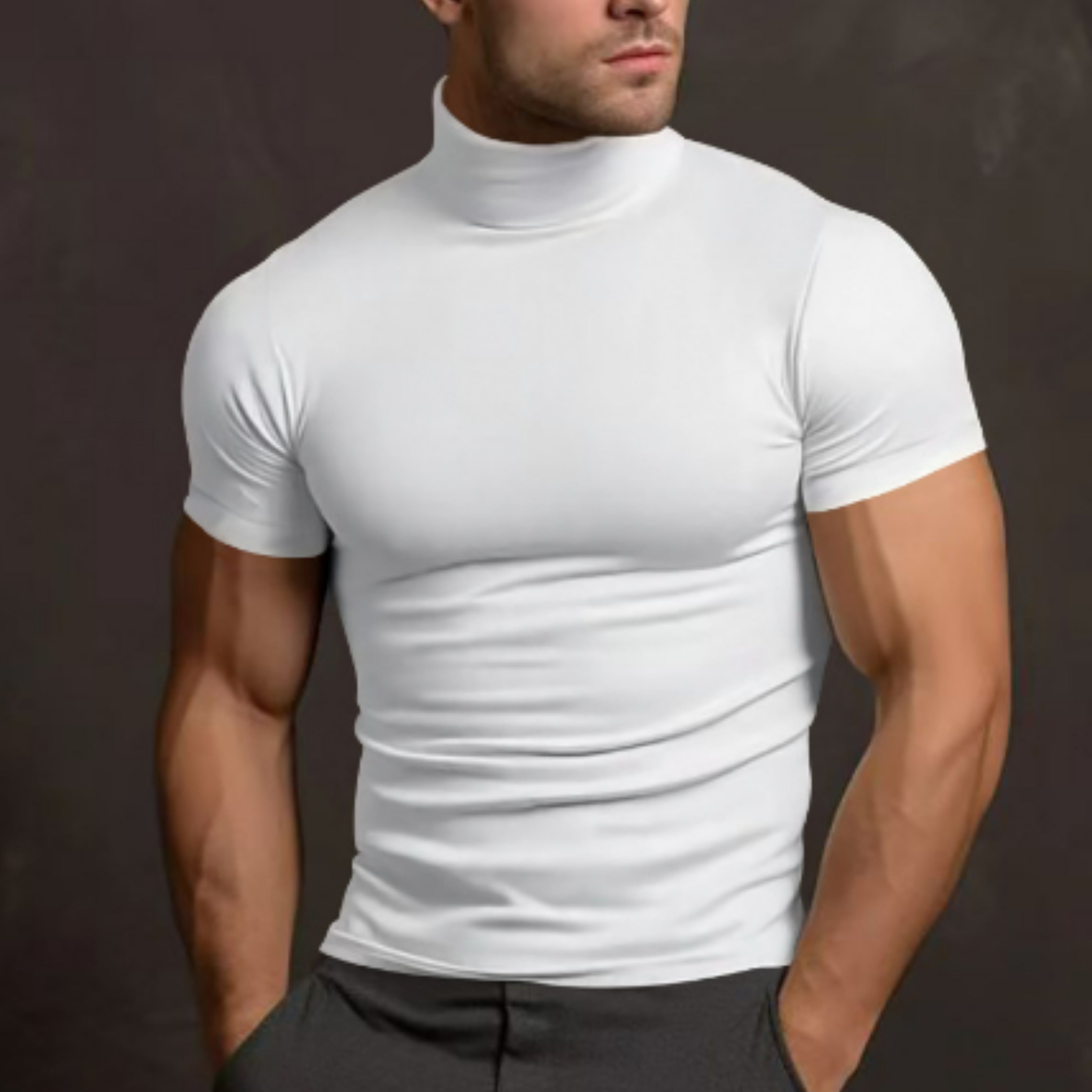 Turtleneck T-Shirt - Men's High Neck Slim Fit Short Sleeve Sweater-Turtleneck T-shirt-Chaps of London-Chaps of London