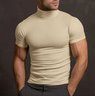 Turtleneck T-Shirt - Men's High Neck Slim Fit Short Sleeve Sweater-Turtleneck T-shirt-Chaps of London-Cream-S-Chaps of London