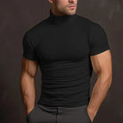 Turtleneck T-Shirt - Men's Slim Fit High Neck Short Sleeve Sweater-Chaps of London-Black-S-Chaps of London