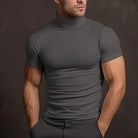 Turtleneck T-Shirt - Men's Slim Fit High Neck Short Sleeve Sweater-Chaps of London-Grey-S-Chaps of London