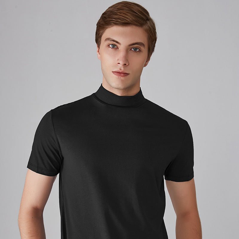 Turtleneck T-Shirt - Short Sleeve - Plain - High Neck Tee Shirts - Men's Clothing-T-shirts-Chaps of London-Chaps of London