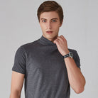 Turtleneck T-Shirt - Short Sleeve - Plain - High Neck Tee Shirts - Men's Clothing-T-shirts-Chaps of London-Gray-S-Chaps of London