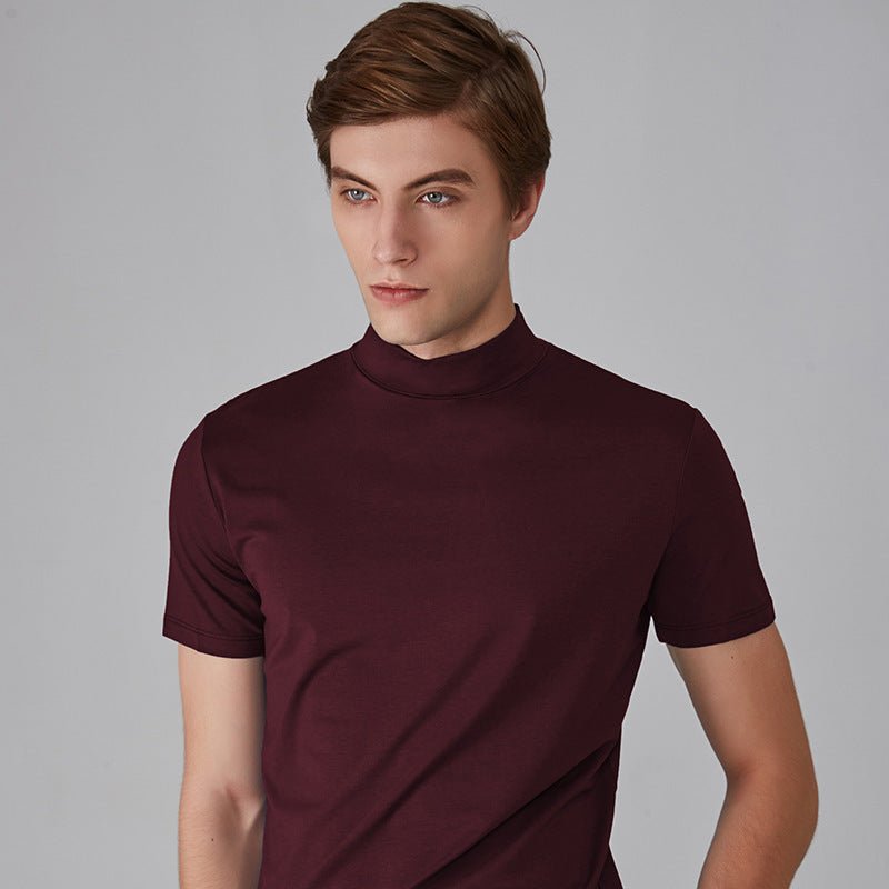 Turtleneck T-Shirt - Short Sleeve - Plain - High Neck Tee Shirts - Men's Clothing-T-shirts-Chaps of London-Red-S-Chaps of London