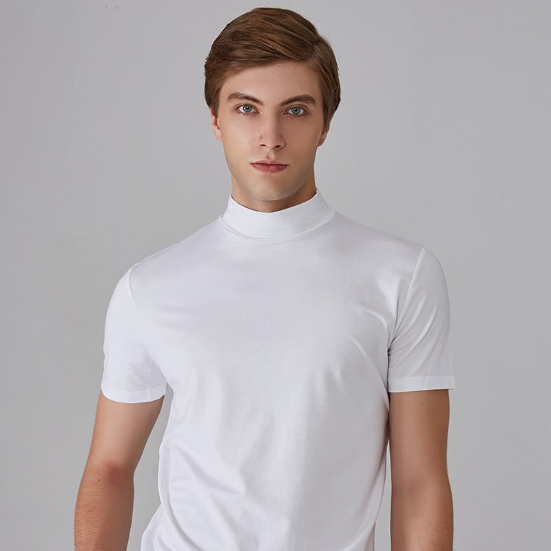 Turtleneck T-Shirt - Short Sleeve - Plain - High Neck Tee Shirts - Men's Clothing-T-shirts-Chaps of London-White-S-Chaps of London