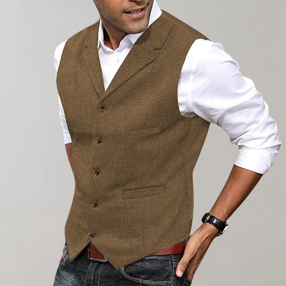 Tweed Gilet - Men's Sleeveless Single Breasted Suit Vest-Men Summer Vest-Chaps of London-Brown-XS-Chaps of London