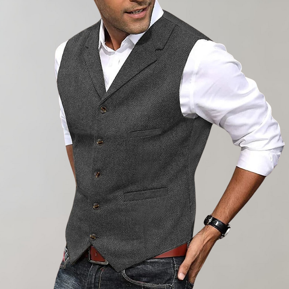 Tweed Gilet - Men's Sleeveless Single Breasted Suit Vest-Men Summer Vest-Chaps of London-Gray-XS-Chaps of London