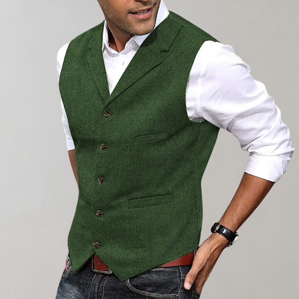 Tweed Gilet - Men's Sleeveless Single Breasted Suit Vest-Men Summer Vest-Chaps of London-Green-XS-Chaps of London