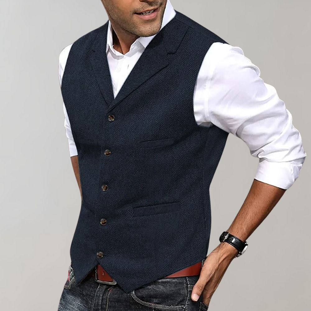 Tweed Gilet - Men's Sleeveless Single Breasted Suit Vest-Men Summer Vest-Chaps of London-Navy Blue-XS-Chaps of London