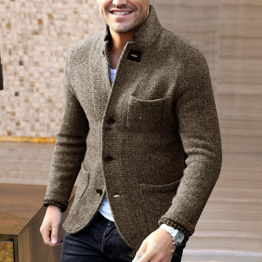 Tweed Jacket - Single Breasted - Pockets - Blazer Jacket - Men's Jacket-Fashion Men Cardigan Shawl Fall-Chaps of London-Chaps of London