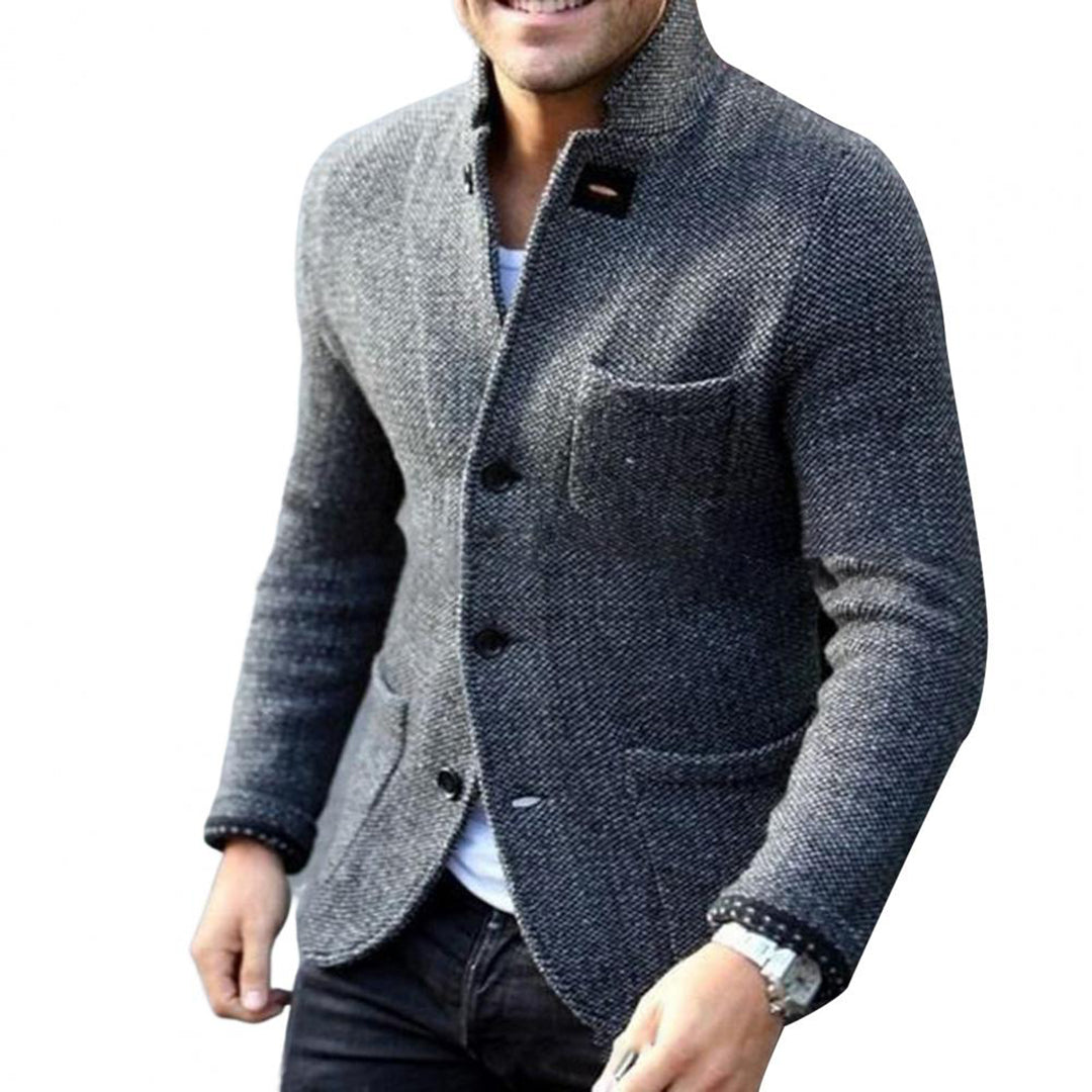 Tweed Jacket - Single Breasted - Pockets - Blazer Jacket - Men's Jacket-Fashion Men Cardigan Shawl Fall-Chaps of London-Gray-S-Chaps of London