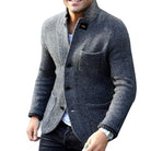 Tweed Jacket - Single Breasted - Pockets - Blazer Jacket - Men's Jacket-Fashion Men Cardigan Shawl Fall-Chaps of London-Gray-S-Chaps of London