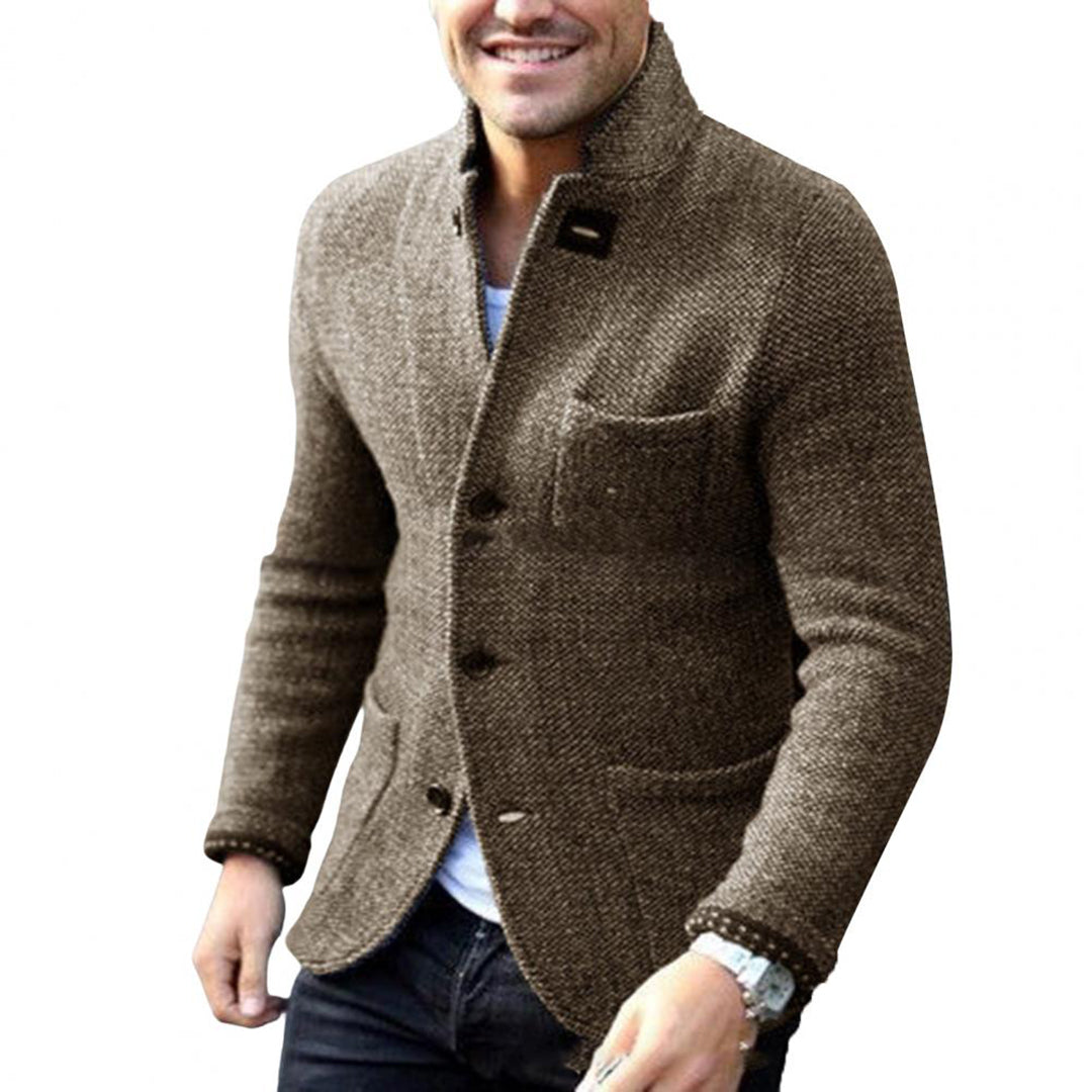 Tweed Jacket - Single Breasted - Pockets - Blazer Jacket - Men's Jacket-Fashion Men Cardigan Shawl Fall-Chaps of London-Khaki-S-Chaps of London