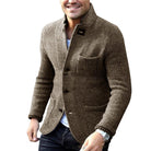 Tweed Jacket - Single Breasted - Pockets - Blazer Jacket - Men's Jacket-Fashion Men Cardigan Shawl Fall-Chaps of London-Khaki-S-Chaps of London