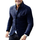 Tweed Jacket - Single Breasted - Pockets - Blazer Jacket - Men's Jacket-Fashion Men Cardigan Shawl Fall-Chaps of London-Navy Blue-S-Chaps of London