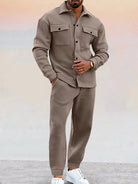 Two-Piece Set | Button-Up | Joggers | Co-Ord Set | Men's Clothing-Sets-Chaps of London-Khaki-S-Chaps of London