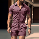 Two-Piece Set | Button-Up | Short Sleeve | Shirt and Shorts Set | Men's Clothes-Outfit Set for Men-Chaps of London-Maroon-S-Chaps of London