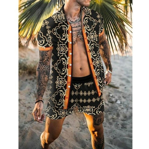 Two-Piece Set - Button-Up - Short Sleeve - Shirt and Shorts Set - Men's Summer Clothes-Hawaiian Men's Short Sleeve Set-Chaps of London-Chaps of London