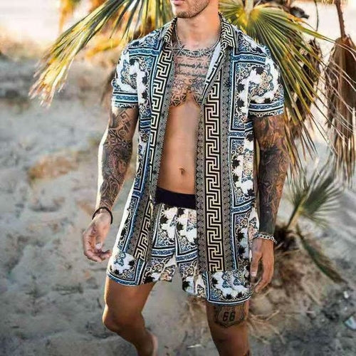 Two-Piece Set - Button-Up - Short Sleeve - Shirt and Shorts Set - Men's Summer Clothes-Hawaiian Men's Short Sleeve Set-Chaps of London-Chaps of London
