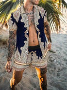 Two-Piece Set - Button-Up - Short Sleeve - Shirt and Shorts Set - Men's Summer Clothes-Hawaiian Men's Short Sleeve Set-Chaps of London-Chaps of London