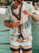 Two-Piece Set - Button-Up - Short Sleeve - Shirt and Shorts Set - Men's Summer Clothes-Hawaiian Men's Short Sleeve Set-Chaps of London-Chaps of London