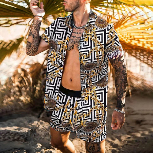 Two-Piece Set - Button-Up - Short Sleeve - Shirt and Shorts Set - Men's Summer Clothes-Hawaiian Men's Short Sleeve Set-Chaps of London-Chaps of London