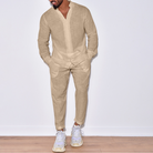 Two-Piece Set | Long Sleeve | Button-Up | Linen Clothes | Men's Co-Ord Set-Casual Set-Chaps of London-Beige-S-Chaps of London