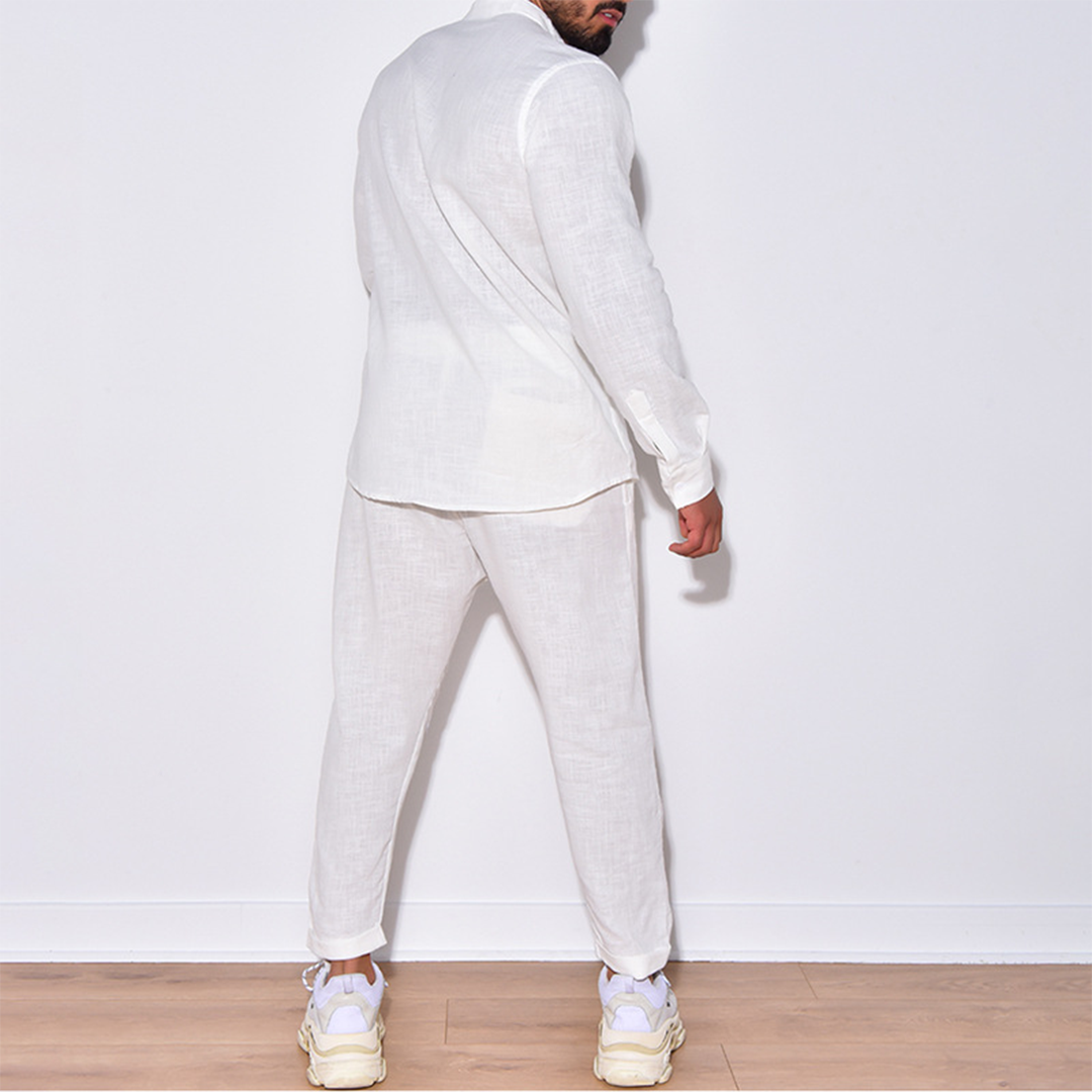 Two-Piece Set | Long Sleeve | Button-Up | Linen Clothes | Men's Co-Ord Set-Casual Set-Chaps of London-Chaps of London