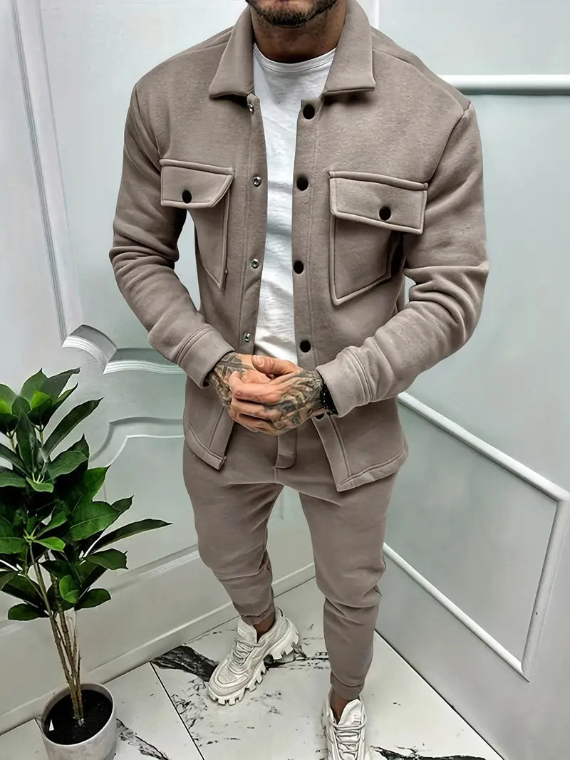 Two-Piece Set - Long Sleeve - Overshirt - Co-Ord Set - Men's Clothing-Chaps of London-Khaki-S-Chaps of London