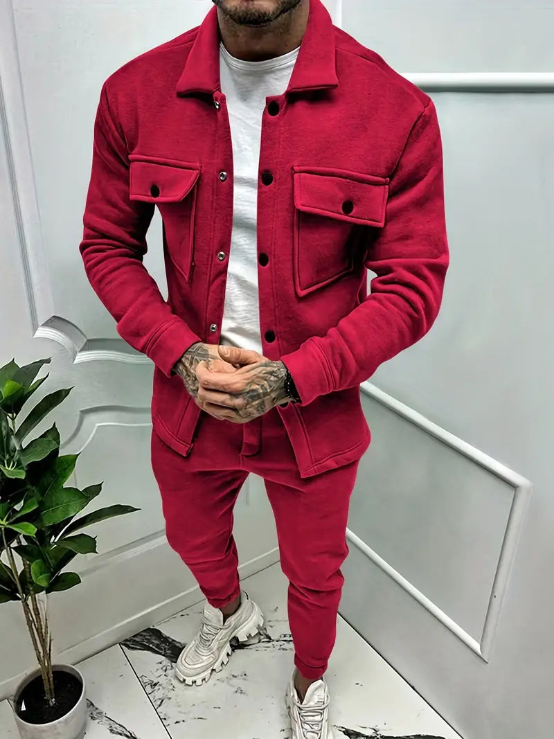 Two-Piece Set - Long Sleeve - Overshirt - Co-Ord Set - Men's Clothing-Chaps of London-Red-S-Chaps of London