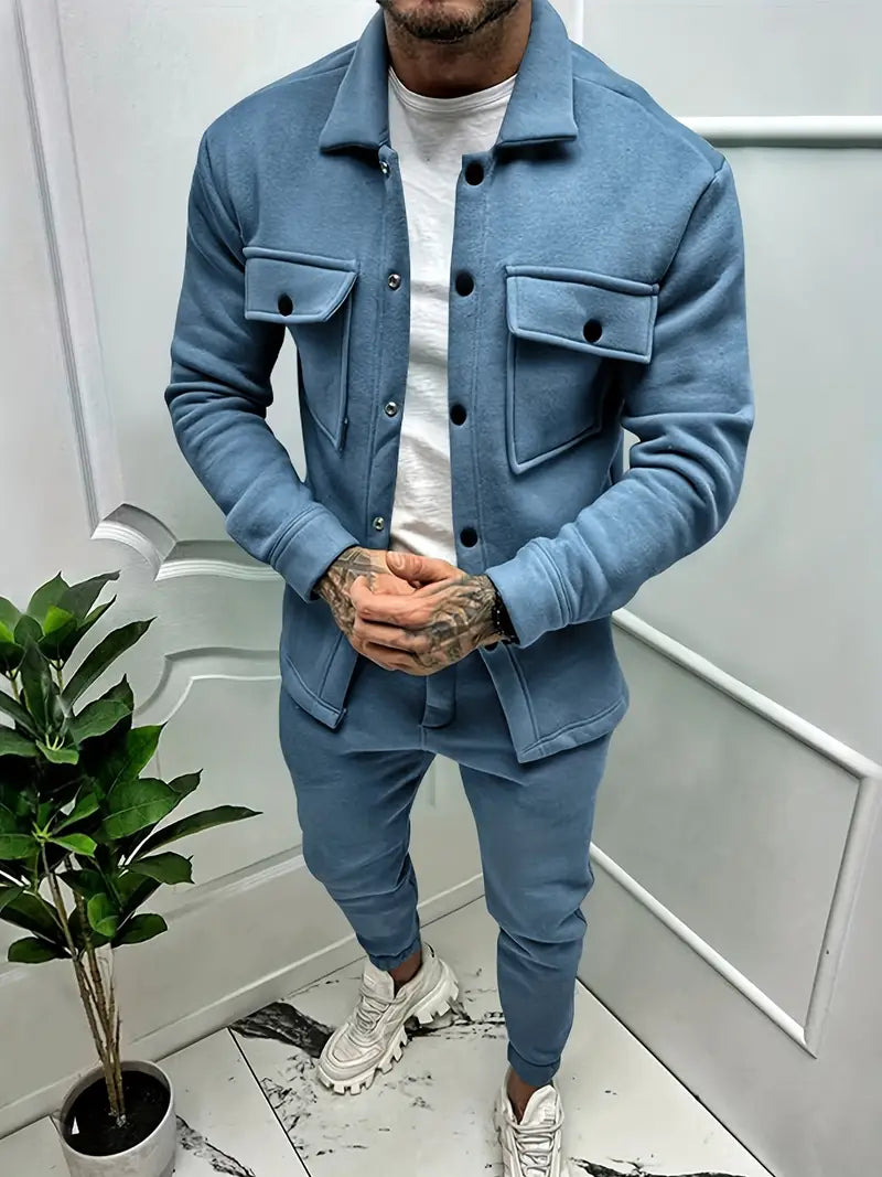 Two-Piece Set - Long Sleeve - Overshirt - Co-Ord Set - Men's Clothing-Chaps of London-Sea Blue-S-Chaps of London
